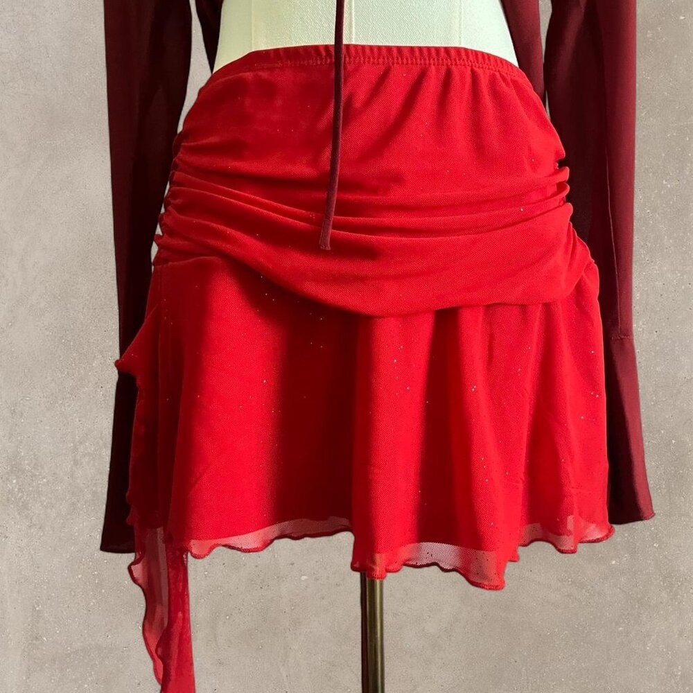 Vintage Refuge Y2K Red Mesh Sparkly Mini Skirt
